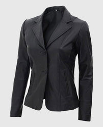 Women's Black Leather Blazer
