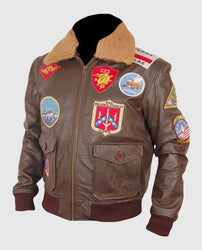 Top Gun Pete Mitchell Brown Bomber Leather Jacket