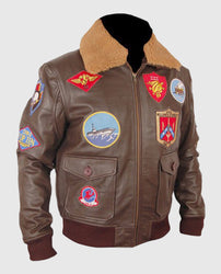 Top Gun Pete Mitchell Brown Bomber Leather Jacket