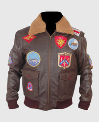 Top Gun Pete Mitchell Brown Bomber Leather Jacket