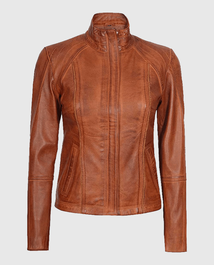 Women's Acerra Real Cognac Brown Leather Jacket