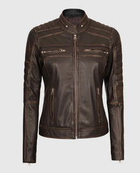 Women's Austin Dark Brown Cafe Racer Biker Jacket