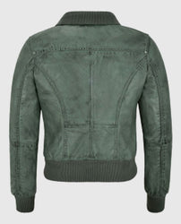 Women's Aviator Grey Bomber Leather Jacket