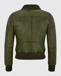 Women's Aviator Olive Bomber Leather Jacket