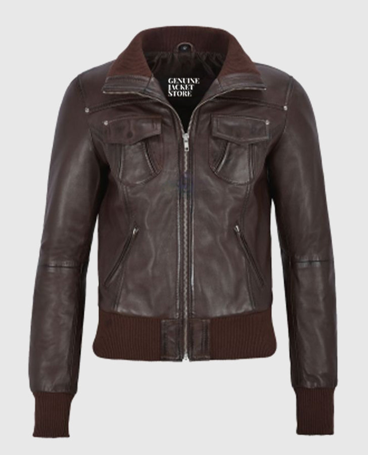 Women's Aviator Brown Bomber Leather Jacket