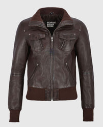 Women's Aviator Brown Bomber Leather Jacket