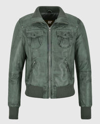 Women's Aviator Grey Bomber Leather Jacket