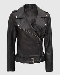 Women's Black Asymmetrical Leather Biker Jacket