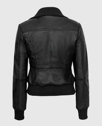 Women's Bomber Black Leather Jacket