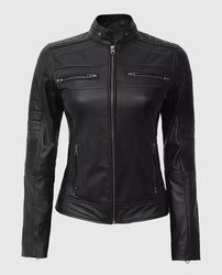 Women's Black Cafe Racer Leather Jacket