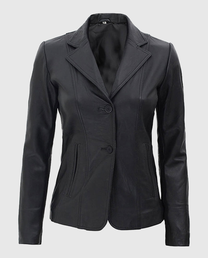 Women's Black Leather Blazer
