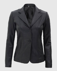 Women's Black Leather Blazer
