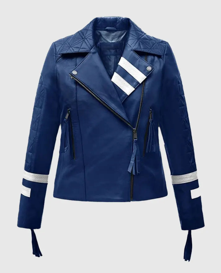 Women's Blue Biker Leather Jacket