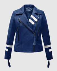 Women's Blue Biker Leather Jacket