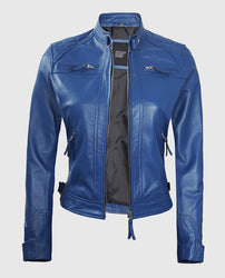 Women's Blue Diamond Cafe Racer Leather Jacket