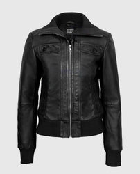 Women's Bomber Black Leather Jacket
