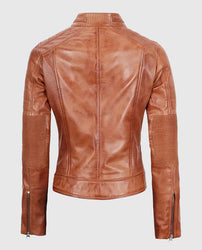 Women's Tan Cafe Racer Leather Jacket