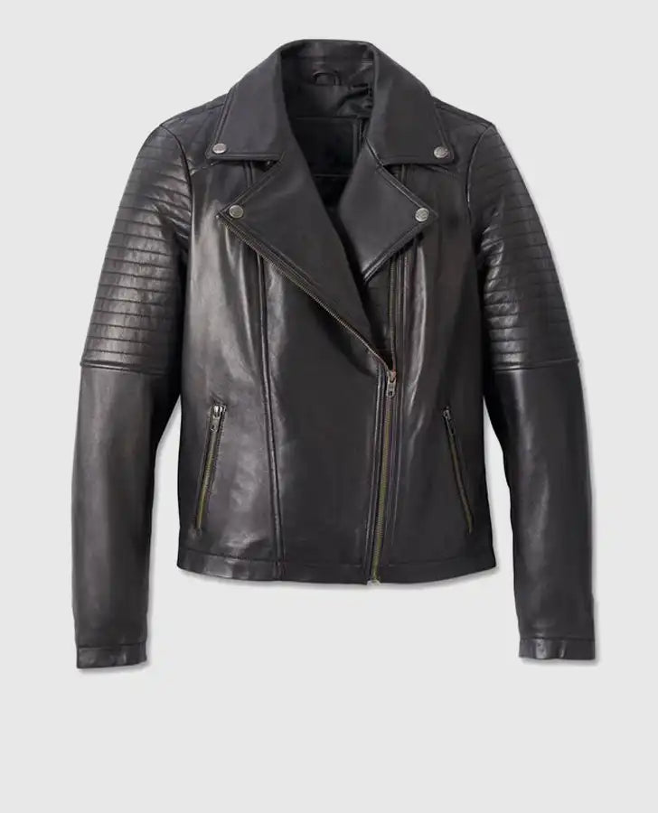 Women's Classic Biker Debossed Leather Jacket