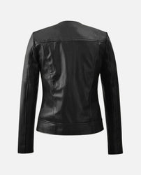 Women's Black Collarless Biker Leather Jacket