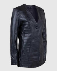 Women's Black Collarless Long Jacket