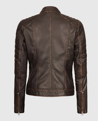 Women's Austin Dark Brown Cafe Racer Biker Jacket