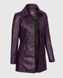 Women's Mid-Length Leather Purple Coat