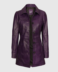 Women's Mid-Length Leather Purple Coat