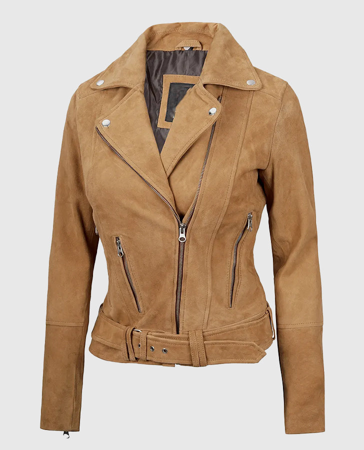 Women's Premium Brown Suede Biker Leather Jacket