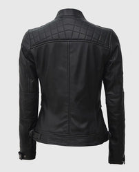 Women's Black Quilted Cafe Racer Leather Jacket