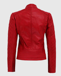 Women's Red Quilted Biker Leather Jacket