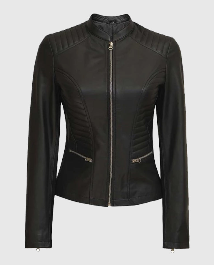 Women's Rachel Petite Black Cafe Racer Leather Jacket