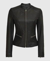 Women's Rachel Petite Black Cafe Racer Leather Jacket