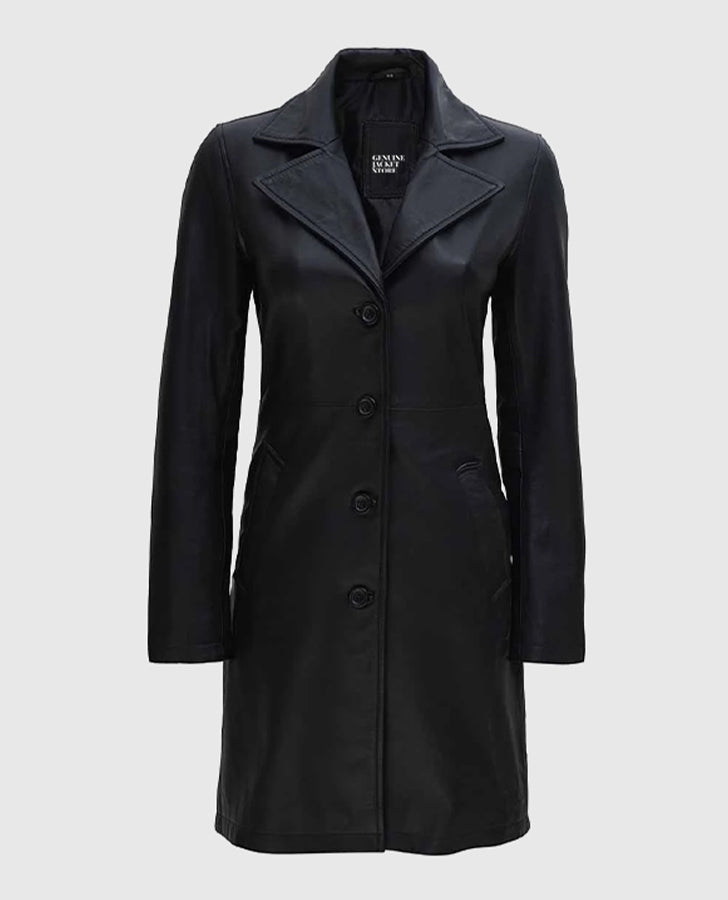 Women's Real Leather Black Coat