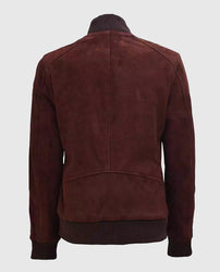 Women's Maroon Suede Leather Bomber Jacket