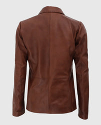 Women's Brown Two Button Leather Blazer Jacket