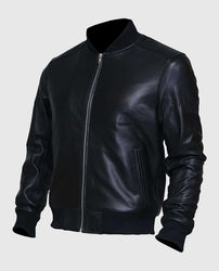 Men's Black Sheepskin Leather Varsity Bomber Jacket