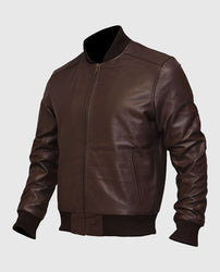 Men's Dark Brown Leather Varsity Bomber Jacket