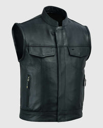 Men's Black Vintage Leather Biker Vest