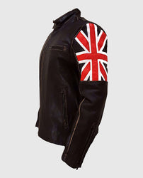 Men's UK Flag Cafe Racer Vintage Leather Jacket