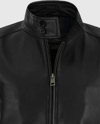 Men's Standup Collar Black Leather Jacket