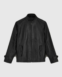 Men's Standup Collar Black Leather Jacket