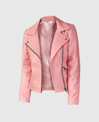 Women's Pink Leather Biker Jacket