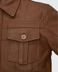 Men's Shirt Collar Style Brown Leather Jacket