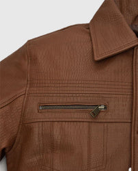 Men's Shirt Collar Style Brown Leather Jacket