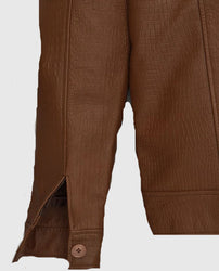 Men's Shirt Collar Style Brown Leather Jacket