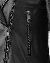 Women's Black Collarless Biker Leather Jacket
