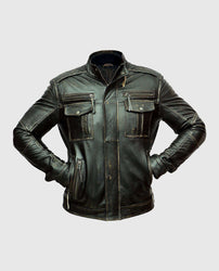 Men's Distressed Cafe Racer Leather Jacket