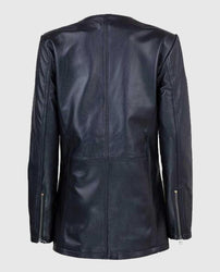 Women's Black Collarless Long Jacket