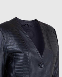 Women's Black Collarless Long Jacket