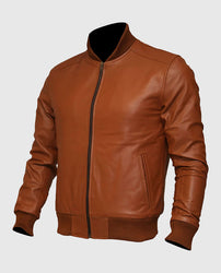 Men's US Flag Tan Brown Bomber Leather Jacket